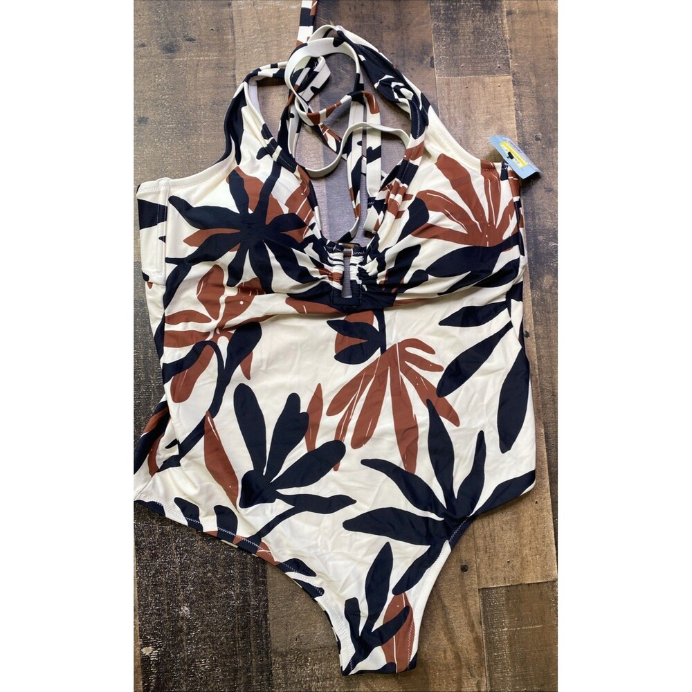 Shade And Shore Women’s One Piece Swimsuit Floral Palms Size 18